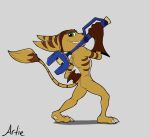  anthro artietheartbull butt fur lombax male mammal nude ratchet ratchet_and_clank smile solo sony_corporation sony_interactive_entertainment stripes tail yellow_body 