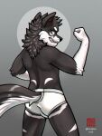  2023 anthro black_body black_fur black_nose briefs briefs_only butt canid canine canis clothed clothing detailed_background domestic_dog flexing_muscles fur grey_background hi_res husky male mammal nordic_sled_dog open_mouth sharp_teeth simple_background skinny_male solo spitz sweaciabic teeth teeth_showing tighty_whities topless underwear underwear_only white_body white_briefs white_clothing white_fur white_underwear 