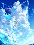  air_bubble bird blue_sky bubble cloud crab cumulonimbus_cloud day fantasy fish flying_fish highres light_particles makoron117117 no_humans ocean original outdoors penguin scenery shooting_star sky sparkle splashing star_(sky) water water_drop whale 