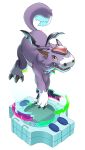  absurd_res bandai_namco claws digimon digimon_(species) digivice dorumon dragon forehead_gem fur furred_dragon hi_res liecomj male purple_body purple_fur sharp_teeth simple_background solo teeth white_background wings x-digimon yellow_eyes 