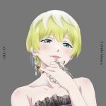  album_cover bare_arms bare_shoulders blue_eyes blush close-up cover earrings green_hair izumo_tenka jewelry looking_at_viewer mato_seihei_no_slave official_art red_nails short_hair uchida_maaya 