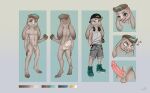  absurd_res angry anthro backwards_baseball_cap backwards_hat baseball_cap big_penis clothing erection eyebrow_piercing facial_piercing genitals hat headgear headphones headphones_around_neck headwear hi_res lagomorph leporid male mammal model_sheet nude one_eye_closed penis piercing rabbit scar small_but_hung solo sweltering teenager tongue tongue_out wink young 