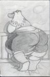  2006 against_fence against_surface anthro bertha_(kazecat) big_breasts big_butt bottomwear breasts butt clothed clothing common_hippopotamus female fence graphite_(artwork) hair hippopotamid huge_breasts huge_butt kazecat looking_back mammal obese obese_anthro obese_female overweight overweight_anthro overweight_female panties pencil_(artwork) simple_background solo traditional_media_(artwork) underwear 