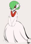  2023 chest_spike female green_hair hair hatsumiilkshake hi_res humanoid mega_evolution mega_gardevoir nintendo not_furry pokemon pokemon_(species) red_eyes simple_background smile solo spikes spikes_(anatomy) white_body wide_hips 