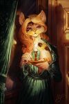  anthro calico_cat candle connie_(keisha_makainn) domestic_cat felid feline felis female hi_res mammal moyoki nightgown nipple_slip solo 