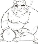  anon anthro back_massage belly blush canid canine canis domestic_dog duo eyebrows hi_res human lifewonders live_a_hero lying male male/male mammal massage mokdai moobs nipples on_front overweight puss3250 sketch smile thick_eyebrows 