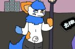  animal_genitalia anthro arctic arcticdafox balls bottomwear bus_stop canid canine clothing fluffy fox genitals in_public male mammal nude pants penis public public_nudity sheath smile smiling_at_viewer smirk smirking_at_viewer solo 