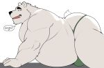  2023 anthro bear belly big_belly big_butt black_nose butt clothing green_clothing green_underwear hi_res humanoid_hands kemono male mammal overweight overweight_male polar_bear simple_background solo underwear ursine white_body whitebeast20 