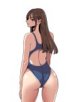  1girl ass beautiful_gunbari blue_one-piece_swimsuit blush brown_hair highres long_hair looking_back one-piece_swimsuit parted_lips ryu_da-hee ryudahee_(ypjf4427) solo standing swimsuit thick_eyebrows white_background 