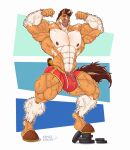  5_fingers abs absurd_res anthro areola biceps big_muscles biped bulge clothed clothing countershade_torso countershading equid equine eyebrows fingers flexing hi_res hooves horse huge_muscles hyper hyper_muscles kamui_behemoth male mammal muscular muscular_anthro muscular_male navel nipples pecs solo tail vein veiny_muscles 