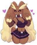  5:6 5_fingers anthro arm_tuft armwear artkett1412 big_ears black_sclera bottomwear breasts brown_body brown_fur clothed clothing collar crop_top ear_piercing eyebrows eyeshadow female fingers fishnet fishnet_armwear fully_clothed fur generation_4_pokemon goth hi_res lagomorph long_ears long_eyebrows looking_at_viewer lopunny makeup mammal midriff navel navel_piercing nintendo open_mouth piercing pokemon pokemon_(species) shirt shoulder_tuft simple_background skirt solo spiked_collar spikes topwear tuft white_background wrist_tuft 