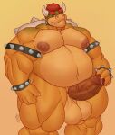 2023 4_fingers anthro areola balls belly biceps big_balls big_penis biped bowser claws digital_media_(artwork) erection fangs fingers gabgbb genitals hi_res koopa male mario_bros musclegut navel nintendo nipples nude pecs penis quads scalie simple_background smile solo teeth thick_thighs triceps wide_hips 