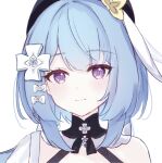  1girl beret black_headwear blue_hair closed_mouth griseo hat highres honkai_(series) honkai_impact_3rd light_blue_hair long_hair purple_eyes simple_background smile solo tdatnst white_background white_headwear 