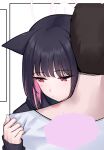  1girl absurdres animal_ears black_hair blue_archive cat_ears halo highres kazusa_(blue_archive) looking_at_viewer medium_hair multicolored_hair onuj2$ pink_eyes pink_hair sensei_(blue_archive) simple_background two-tone_hair white_background 