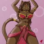  anthro big_breasts breasts cleavage clothed clothing dancing diantha_(rhazzazor) domestic_cat felid feline felis female harem_outfit harkrun jewelry looking_at_viewer mammal solo translucent translucent_clothing 