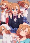  1girl absurdres birthday blue_eyes blush breasts commentary cream_(nipakupa) eating highres kousaka_honoka looking_at_viewer love_live! love_live!_school_idol_project medium_breasts medium_hair multiple_views one_side_up orange_hair otonokizaka_school_uniform school_uniform smile upper_body 