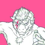  anthro body_hair bottle chest_hair clothed clothing container dragon giansar grin horn lifewonders live_a_hero magenta_background male muscular muscular_anthro muscular_male nipples pecs sketch smile solo to_hakuto topless water_bottle 