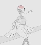  animal_crossing anthro avian beak bird bottomless clothed clothing creature71 female gladys_(animal_crossing) greyscale monochrome nintendo singing sitting solo winged_arms wings 