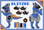  anthro blue_body blue_fur fur insignia machine male model_sheet orange_ears original_character_do_not_steal protogen solo 