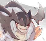  2023 blood blood_on_face bodily_fluids brown_eyes colored feral generation_5_pokemon hi_res horn legendary_pokemon male momotan_(artist) nintendo open_mouth pokemon pokemon_(species) quadruped simple_background solo terrakion tongue 