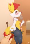  absurd_res anthro apron braixen canid canine clothing digit_ring female fennec first_person_view fox generation_6_pokemon hi_res highoncoffee house_wife human husband_and_wife jewelry male male/female mammal married_couple nintendo pokemon pokemon_(species) ring side_view solo wedding_ring 