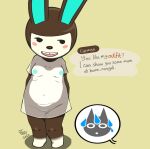  animal_crossing belly carmen_(animal_crossing) chibi clothing english_text exhibitionism female humanoid lagomorph leporid mammal nintendo rabbit saintstay slightly_chubby solo text translucent translucent_clothing unseen_character 