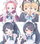  &lt;key&gt;_(blue_archive) 5girls absurdres animal_ear_headphones animal_ears aqua_ribbon aris_(blue_archive) blue_archive blush fake_animal_ears finger_heart game_development_department_(blue_archive) halo headphones heart heart_hands heart_hands_duo highres looking_at_viewer maid maid_headdress midori_(blue_archive) mola_mola momoi_(blue_archive) multiple_girls neck_ribbon ponytail ribbon simple_background smile spoken_squiggle squiggle upper_body white_background yuzu_(blue_archive) 