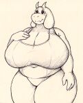  anthro big_breasts boss_monster bovid breasts caprine clothing fangs female fimif goat hand_on_breast hi_res huge_breasts mammal one-piece_swimsuit overweight overweight_female smile solo swimwear teeth thick_thighs toriel undertale undertale_(series) wide_hips 