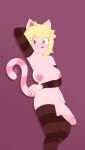  absurd_res anthro balls betty_(laizd) blonde_hair blush blush_lines breasts clothing domestic_cat felid feline felis genitals gynomorph hair hi_res intersex legwear mammal max_draws nipples penis pinup pose sleeves smile solo standing stockings 