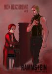  2boys absurdres artist_request blonde_hair flake_lorenz glasses hand_over_heart highres instrument multiple_boys music nisin piano playing_instrument rammstein_(band) real_life serious sleeveless sleeveless_turtleneck smoke suspenders tailcoat till_lindemann turtleneck upright_piano 
