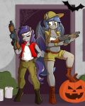  anthro bat_pony breasts brother_(lore) brother_and_sister_(lore) candle cleavage clothed clothing cosplay duo dusk_rhine equid eyes_closed eyewear fan_character female food fruit glasses gun halloween hasbro hi_res holidays jack-o&#039;-lantern male mammal my_little_pony older_sister outside plant pumpkin racket_rhine ranged_weapon sibling_(lore) sister_(lore) size_difference smile weapon whatsapokemon younger_brother 