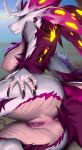  2023 5_fingers anthro anus avalee breasts butt capcom claws digital_drawing_(artwork) digital_media_(artwork) female fingers genitals hi_res ilot leviathan_(mh) looking_back lying mammal membrane_(anatomy) mizutsune monster_hunter multicolored_body narrowed_eyes nipples nude on_side pink_nipples pussy rear_view scalie simple_background solo 
