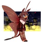  2_toes antennae_(anatomy) anthro arthropod barefoot city city_background clothed clothing danny_(m0ffedup) eyewear feet fur glasses gu_voo hair hand_in_pocket insect lepidopteran looking_at_viewer male moth pockets pose smile smiling_at_viewer solo toes tongue tongue_out wings winter_clothing 