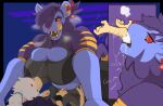  absurd_res animate_inanimate anthro anthro_pred avian beak big_breasts blush breasts caveat_(geckonori) clothing female female_pred generation_4_pokemon hi_res larger_female luxray male nintendo pokemon pokemon_(species) securipun shou_(securipun) size_difference smaller_male tongue topwear vore 