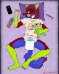  absurd_res ambiguous_fluids amphibian anthro baby_bottle bed bed_sheet bedding beverage bibelot blue_body blue_collar blue_fur bluey_burnout canid canine canis car_print carnecalary claws clothed clothing collar coral_shirt diaper diaper_fetish female frog frog_plushie fur furniture glasses_off glowing green_body green_fur green_nose hair hi_res hugging_plushie infantilism mammal neck_tuft object_in_mouth orange_clothing orange_juice orange_shirt orange_topwear pacifier pacifier_in_mouth palm_tree_print pawpads phone_screen pink_clothing pink_pawpads pink_shirt pink_topwear plushie purple_claws rearz rearz_alpaca red_body red_fur red_hair samsung samsung_galaxy shirt sleeping snowflake_pattern snowflake_print solo sun_print teeth_showing time topwear toy tuft tykables tykables_camelots wearing_diaper white_body white_fur wolf 