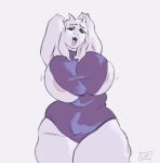  anthro areola areola_slip big_breasts boss_monster bovid breasts caprine clothed clothing curvy_figure darkriallet eyebrows female floppy_ears fur half-closed_eyes half-length_portrait hands_behind_head hi_res horn huge_breasts long_ears looking_at_viewer mammal mature_anthro mature_female motion_lines narrowed_eyes one-piece_swimsuit portrait simple_background slightly_chubby solo swimwear thick_thighs toriel undertale undertale_(series) voluptuous white_background white_body white_fur wide_hips 