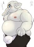  absurd_res anthro belly biceps blue_eyes blush bodily_fluids bottomwear bulge clothing detailed_bulge elephant elephantid hi_res hizen_(tamacolle) male mammal meme nipples overweight pants proboscidean proboscis_(anatomy) shirtless solo sweat tamacolle tight_pants_(meme) trunk_(anatomy) tusks yamatoji201 