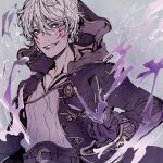  1boy belt evil_smile eyes_of_grima fire_emblem fire_emblem_awakening fire_emblem_heroes gloves grima_(fire_emblem) highres looking_at_viewer red_eyes robe robin_(fire_emblem) robin_(male)_(fire_emblem) smile spell upper_body white_hair wizard xuanlulu 