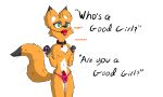  anthro ball_gag canid canine collar erection fox gag gynomorph hi_res intersex mammal simple_background smile solo text 