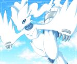  absurd_res ambiguous_gender blue_eyes chest_tuft claws crotch_tuft dragon facial_tuft feral flying fur generation_5_pokemon hi_res legendary_pokemon natutuna nintendo pokemon pokemon_(species) reshiram sky solo tuft white_body white_fur 