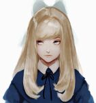  1girl alps_no_shoujo_heidi blonde_hair blue_capelet bow capelet commentary_request expressionless grey_eyes hair_bow inoitoh klara_sesemann long_hair looking_to_the_side sidelocks solo 