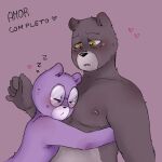  2023 anthro bear black_nose blush brown_body duo embrace eyes_closed eyewear glasses hi_res hug humanoid_hands male mammal nipples padre_(unicorn_wars) purple_body sargento_caricias sleeping spanish_text text unicorn_wars zadscat 