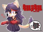  1girl animal_ears black_hair blood cat_ears cat_tail chibi chibi_inset copyright_name cosplay fang grey_background heart highres honey_the_cat kill_la_kill matoi_ryuuko matoi_ryuuko_(cosplay) multicolored_hair nosebleed open_mouth outline quark196 red_hair senketsu shadow_the_hedgehog sonic_(series) tail thumbs_up two-tone_hair white_outline yellow_eyes 