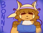  anthro bonni_(kurihere) clothing fan_character farmer female generation_1_pokemon hat headgear headwear kurihere nintendo overalls pokemon pokemon_(species) raichu solo straw_hat 