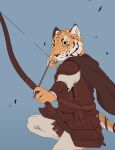  absurd_res anthro armor arrow_(weapon) bow_(weapon) cape clothing felid hi_res leather leather_armor male mammal pantherine ranged_weapon solo tiger tiptoejeans weapon 