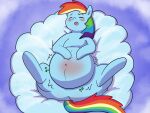  alvro belly_blush blush blush_lines body_blush cloud friendship_is_magic gas_bubble hand_on_stomach hasbro hi_res looking_pleasured motion_lines my_little_pony open_mouth rainbow_dash_(mlp) sky spread_legs spreading 
