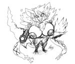  &lt;3 2023 anthro areola bandai_namco big_breasts breasts digimon digimon_(species) female glubtastic hi_res huge_breasts looking_at_viewer meicrackmon monochrome nipples open_mouth pupils sharp_teeth short_stack signature simple_background smile solo standing teeth text unusual_pupils 