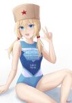  absurdres alternate_costume artist_request commentary girls&#039;_frontline hat highres one-piece_swimsuit ppsh-41_(girls&#039;_frontline) randgriz96 swimsuit tagme three-finger_salute translated typo 