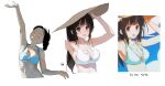  1girl armpits arms_up artist_logo bikini blush chitanda_eru derivative_work hat hyouka long_hair mery_(yangmalgage) multiple_views open_mouth purple_eyes screencap_redraw swimsuit white_background 