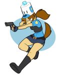  2020 4_fingers absurd_res action_pose aiming anthro belt_buckle biped black_belt black_boots black_clothing black_eyes black_footwear blue_bottomwear blue_clothing blue_shirt blue_skirt blue_topwear boots bottomwear breasts brown_hair brown_nose brown_tail buckle bulletproof_vest canid canine canis clothed clothed_anthro clothed_female clothing colored digital_drawing_(artwork) digital_media_(artwork) dog_ears dog_tails domestic_dog eye_through_hair eyebrow_through_hair eyebrows eyelashes female female_anthro fingers floppy_ears footwear full-length_portrait fur gun hair handgun hat headgear headwear hi_res holding_gun holding_handgun holding_object holding_pistol holding_weapon kabula_(artist) mammal open_mouth pistol police police_badge police_dog police_officer police_uniform portrait pose ranged_weapon shaded shirt simple_background simple_shading skirt solo tail tan_body tan_ears tan_fur teeth three-quarter_view topwear translucent translucent_hair uniform weapon white_background white_clothing white_hat white_headwear 